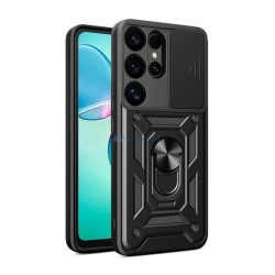   HUSĂ! - Protector de telefon din silicon Defender (rezistent la șocuri, inel de prindere, protector de cameră) BLACK Samsung Galaxy S25 Ultra (SM-S938)