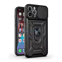   HUSĂ! - Defender Silicone Phone Protector (rezistent la șocuri, inel de prindere, protector de cameră) BLACK Apple iPhone SE 4 (2025)