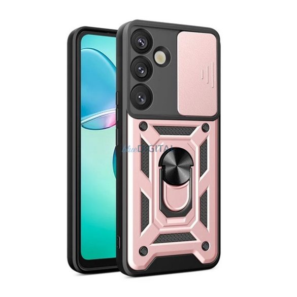 Protector de telefon din silicon Defender (rezistent la șocuri, inel de prindere, protector de cameră) ROȘU AURIU Samsung Galaxy S25 Plus (SM-S936)
