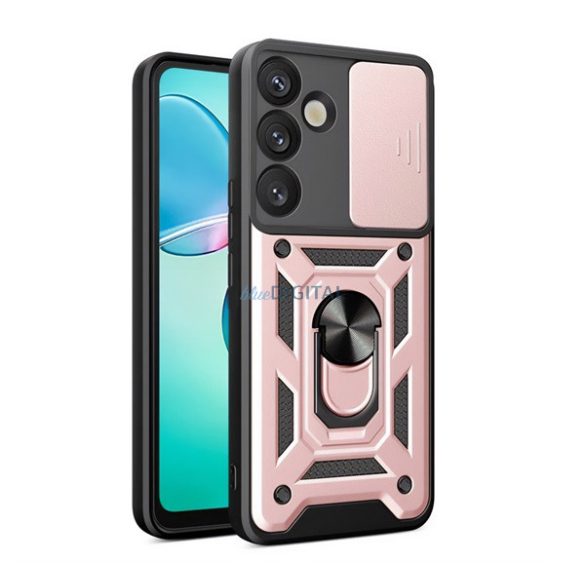 Protector de telefon din silicon Defender (rezistent la șocuri, inel de reținere, protector de cameră) ROȘU AURIU Samsung Galaxy S25 (SM-S931)