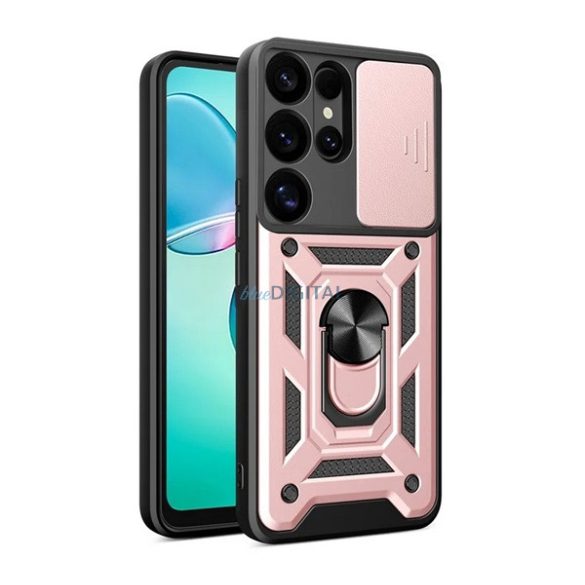 Defender silicon protector de telefon (rezistent la șocuri, inel de prindere, protector de cameră) ROȘU AURIU Samsung Galaxy S25 Ultra (SM-S938)