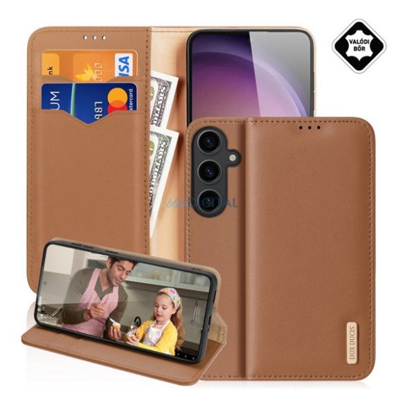 DUX DUCIS HIVO Carcasă Standing, piele naturală (FLIP, deschidere laterală, suport birou, buzunar card, RFID) BARNA Samsung Galaxy S25 Plus (SM-S936)