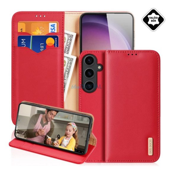 DUX DUCIS HIVO husă, în picioare, piele naturală (FLIP, deschidere laterală, suport desktop, buzunar pentru carduri, RFID) PIROS Samsung Galaxy S25 (SM-S931)