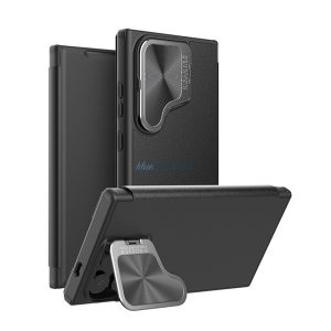 NILLKIN QIN PRO Carcasă permanentă cu efect de piele (FLIP, deschidere laterală, buzunar pentru carduri, protecție pentru cameră) BLACK Samsung Galaxy S25 Ultra (SM-S938)