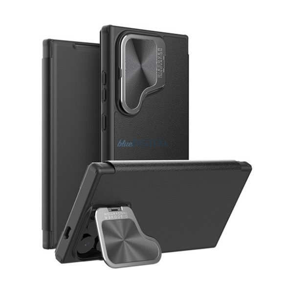 NILLKIN QIN PRO Carcasă permanentă cu efect de piele (FLIP, deschidere laterală, buzunar pentru carduri, protecție pentru cameră) BLACK Samsung Galaxy S25 Ultra (SM-S938)