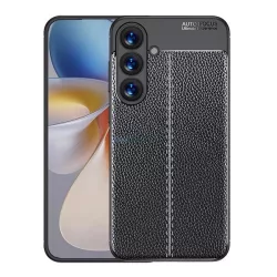  HUSĂ! - Silicon protector de telefon (rezistent la șocuri, efect de piele, model de cusătură) BLACK Samsung Galaxy S25 Plus (SM-S936)