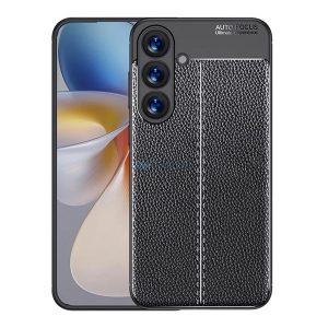 Silicon protector de telefon (rezistent la șocuri, efect de piele, model de cusătură) BLACK Samsung Galaxy S25 Plus (SM-S936)