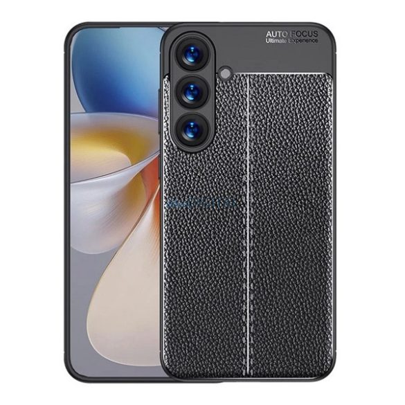 Silicon protector de telefon (rezistent la șocuri, efect de piele, model de cusătură) BLACK Samsung Galaxy S25 Plus (SM-S936)