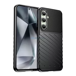 HUSĂ! - Silicon protector de telefon (rezistent la impact, cu dungi, model convex) BLACK Samsung Galaxy S25 Plus (SM-S936)