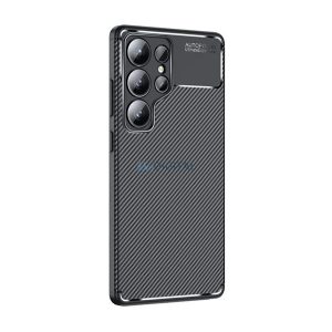 Silicon protector de telefon (rezistent la șocuri, călcâi pernă de aer, model de carbon) BLACK Samsung Galaxy S25 Ultra (SM-S938)