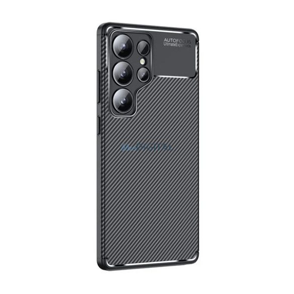Silicon protector de telefon (rezistent la șocuri, călcâi pernă de aer, model de carbon) BLACK Samsung Galaxy S25 Ultra (SM-S938)