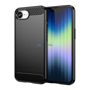 Silicon protector de telefon (rezistent la impact, bubble heel, periat, model de carbon) BLACK Apple iPhone SE 4 (2025)