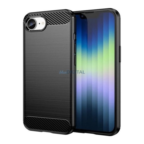 Silicon protector de telefon (rezistent la impact, bubble heel, periat, model de carbon) BLACK Apple iPhone SE 4 (2025)