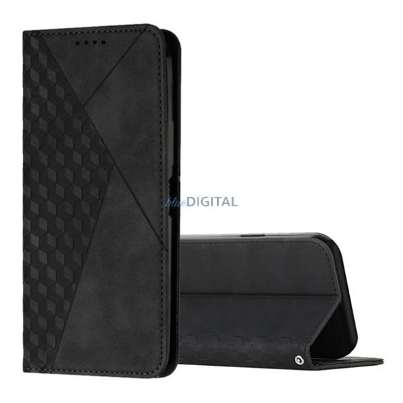 Husă permanentă, efect piele (FLIP, deschidere laterală, desktop, diamant 3D, premium) BLACK Motorola Moto G05