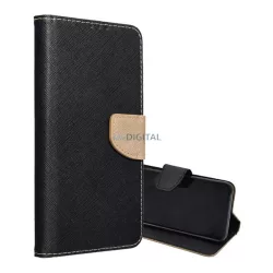   HUSĂ! - Carcasă permanentă cu efect de piele (FLIP, deschidere laterală, suport pentru birou, buzunar pentru carduri, efect textil) BLACK/ARLGE Samsung Galaxy S25 Plus (SM-S936)