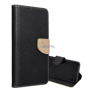 HUSĂ! - Carcasă permanentă cu efect de piele (FLIP, deschidere laterală, suport pentru birou, buzunar pentru carduri, efect textil) BLACK/ARLGE Samsung Galaxy S25 Plus (SM-S936)