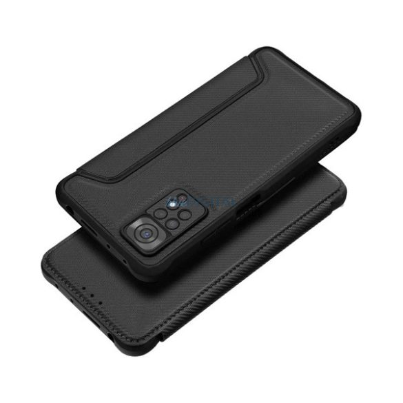 Carcasă Standing, efect piele (FLIP, deschidere laterală, rezistență la șocuri, toc cu bule, protecție cameră foto, model carbon) BLACK Samsung Galaxy S25 Plus (SM-S936)