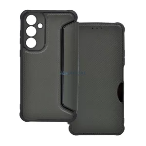 HUSĂ! - Carcasă permanentă, efect piele (FLIP, deschidere laterală, rezistență la impact, călcâi cu bule, protecție cameră, model carbon) PERNA PLIABILĂ Samsung Galaxy S25 (SM-S931)