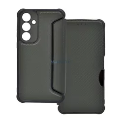   HUSĂ! - Carcasă permanentă, efect piele (FLIP, deschidere laterală, rezistență la impact, călcâi cu bule, protecție cameră, model carbon) PERNA PLIABILĂ Samsung Galaxy S25 Plus (SM-S936)