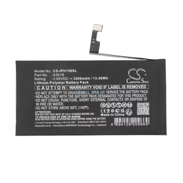 CAMERON SINO Baterie Li-Polimer (3.85V / 3500mAh, compatibilă cu Apple A3018) BLACK Apple iPhone 15