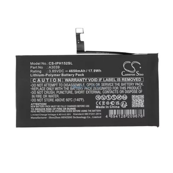 CAMERON SINO Baterie Li-Polimer (3.85V / 4650mAh, compatibil Apple A3039) BLACK Apple iPhone 15 Plus