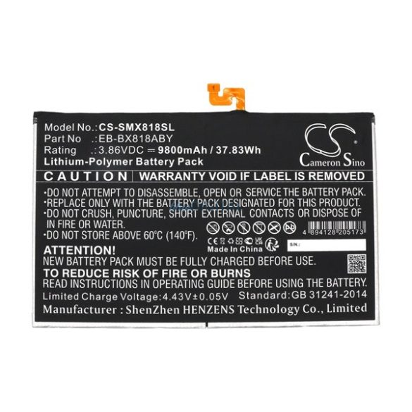 CAMERON SINO Baterie Li-Polymer (3.86V / 9800mAh, compatibil Samsung EB-BX818ABY) BLACK Samsung Galaxy Tab S9 Plus LTE (SM-X816), Galaxy Tab S9 Plus WIFI (SM-X810)