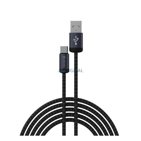 DEVIA GRACIOUS cablu de date (USB - Tip-C, 10W, încărcător rapid, 100cm, șiret) NEGRU