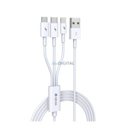   DEVIA cablu de date 3in1 (USB - fulger/microUSB/Type-C, 10W, încărcător rapid, 120cm) ALB