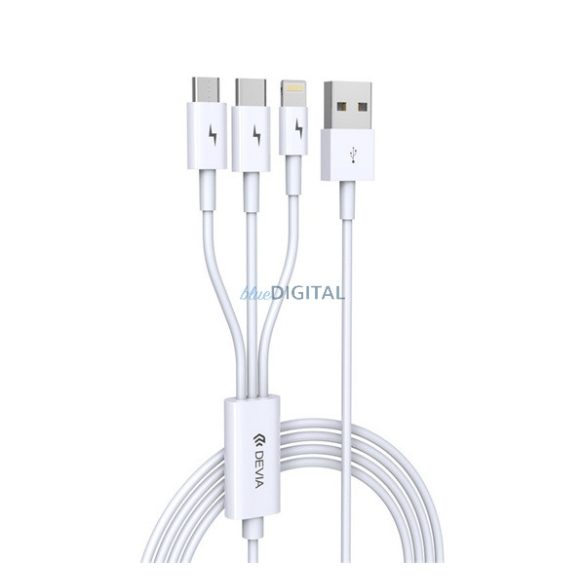 DEVIA cablu de date 3in1 (USB - fulger/microUSB/Type-C, 10W, încărcător rapid, 120cm) ALB