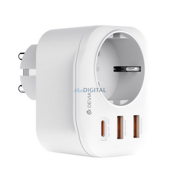 Distribuție de energie DEVIA (AC+2 USB+Type-C soclu 20W, încărcător rapid PD 3.0) ALB