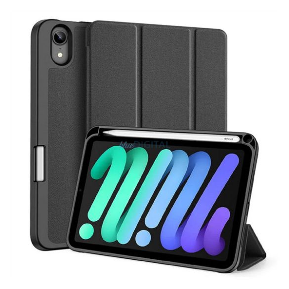 DUX DUCIS DOMO husă verticală, efect piele (activă, deschidere laterală, TRIFOLD, suport birou, suport stilou, model textil) NEGRU Apple IPAD mini 7 (2024)