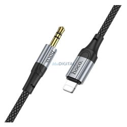   Cablu audio HOCO (jack 3,5 mm - fulger, 100 cm, AUX, șiret) NEGRU