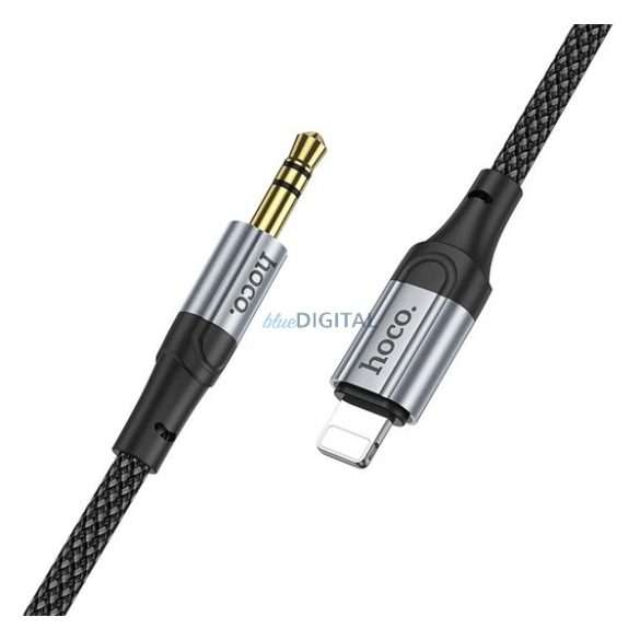 Cablu audio HOCO (jack 3,5 mm - fulger, 100 cm, AUX, șiret) NEGRU