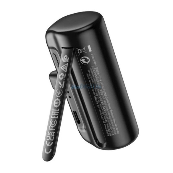 HOCO J106 încărcător de urgență cu priză Type-C (5000mAh, 18.5W, 2A, încărcător rapid PD, conector Lightning, kickstand) NEGRU