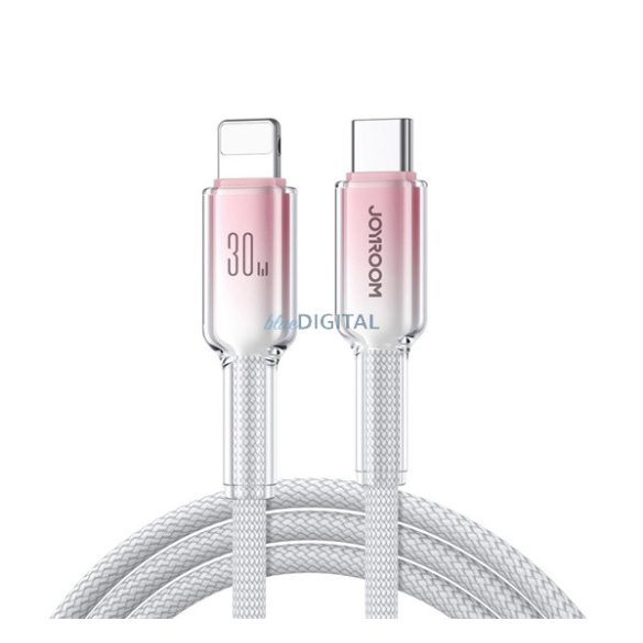 JOYROOM CRYSTAL-CLEAR cablu de date (Type-C - lightning, 3A, încărcător rapid, 120cm, șiret) ALB
