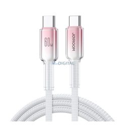   JOYROOM CRYSTAL-CLEAR cablu de date (Tip-C - Tip-C, 60W, încărcător rapid, 120cm, șiret) ALB