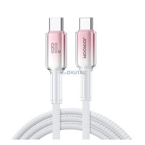 JOYROOM CRYSTAL-CLEAR cablu de date (Tip-C - Tip-C, 60W, încărcător rapid, 120cm, șiret) ALB