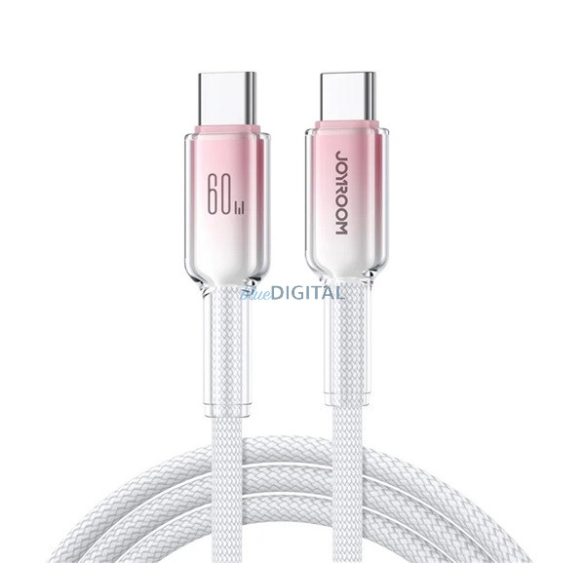 JOYROOM CRYSTAL-CLEAR cablu de date (Tip-C - Tip-C, 60W, încărcător rapid, 120cm, șiret) ALB