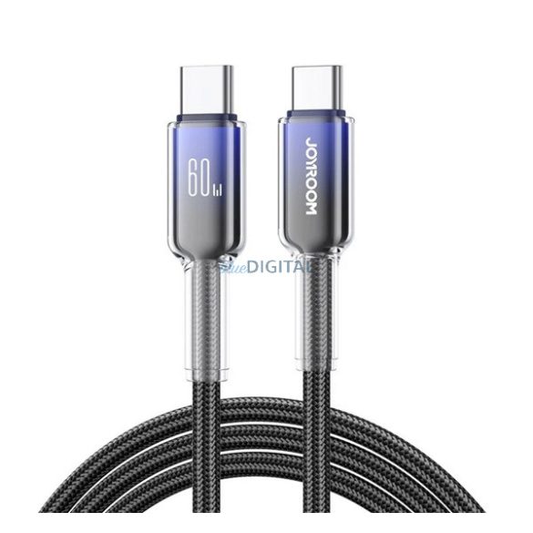 JOYROOM CRYSTAL-CLEAR cablu de date (Tip-C - Tip-C, 60W, încărcător rapid, 120cm, șiret) NEGRU