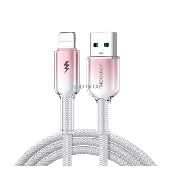 JOYROOM CRYSTAL-CLEAR cablu de date (USB - lightning, 3A, încărcător rapid, 120cm, șiret) ALB