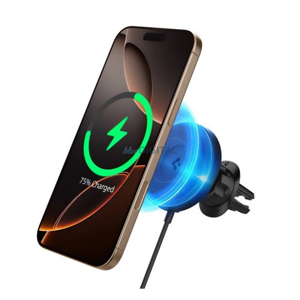 Suport auto SPIGEN ONETAP PRO4 (pentru ventilație, magnetic, clip-on, 360°, wireless, încărcător rapid, 15W) NEGRU