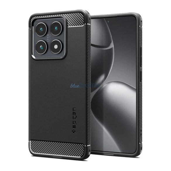 SPIGEN RUGGED ARMOR silicon protector de telefon (rezistent la șocuri, bubble heel, model de carbon) BLACK Xiaomi 14T Pro