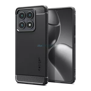 HUSĂ! - SPIGEN RUGGED ARMOR silicon telefon protector (rezistent la șocuri, bubble heel, model de carbon) BLACK Xiaomi 14T