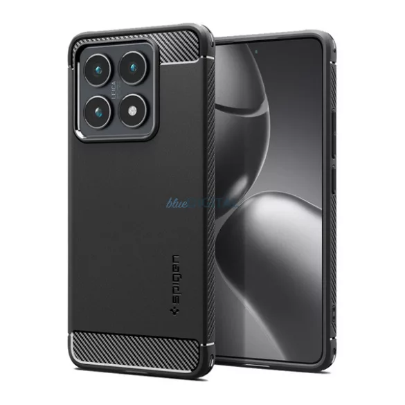 HUSĂ! - SPIGEN RUGGED ARMOR silicon telefon protector (rezistent la șocuri, bubble heel, model de carbon) BLACK Xiaomi 14T