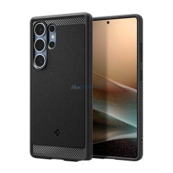   HUSĂ! - SPIGEN RUGGED ARMOR silicon telefon protector (rezistent la șocuri, bubble heel, model de carbon, MagSafe) BLACK Samsung Galaxy S25 Ultra (SM-S938)