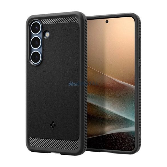 SPIGEN RUGGED ARMOR silicon protector de telefon (rezistent la impact, bubble heel, model de carbon, MagSafe) BLACK Samsung Galaxy S25 (SM-S931)