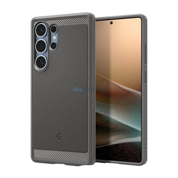 SPIGEN RUGGED ARMOR silicon protector de telefon (rezistent la impact, bubble heel, model de carbon, MagSafe) CLEAR GREY Samsung Galaxy S25 Ultra (SM-S938)
