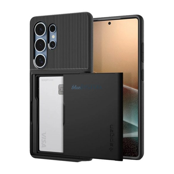 SPIGEN SLIM ARMOR CS silicon telefon protector (spate din plastic, suport de card, rezistent la șocuri, bara de protecție, călcâi pernă de aer) BLACK Samsung Galaxy S25 Ultra (SM-S938)