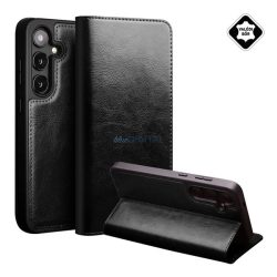   HUSĂ! - QIALINO Case Stand, piele naturală (FLIP, deschidere laterală, desktop) BLACK Samsung Galaxy S25 (SM-S931)