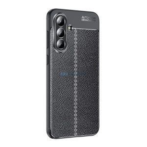 Silicon protector de telefon (rezistent la impact, efect de piele, model de cusături) BLACK Samsung Galaxy A36 5G (SM-A366)